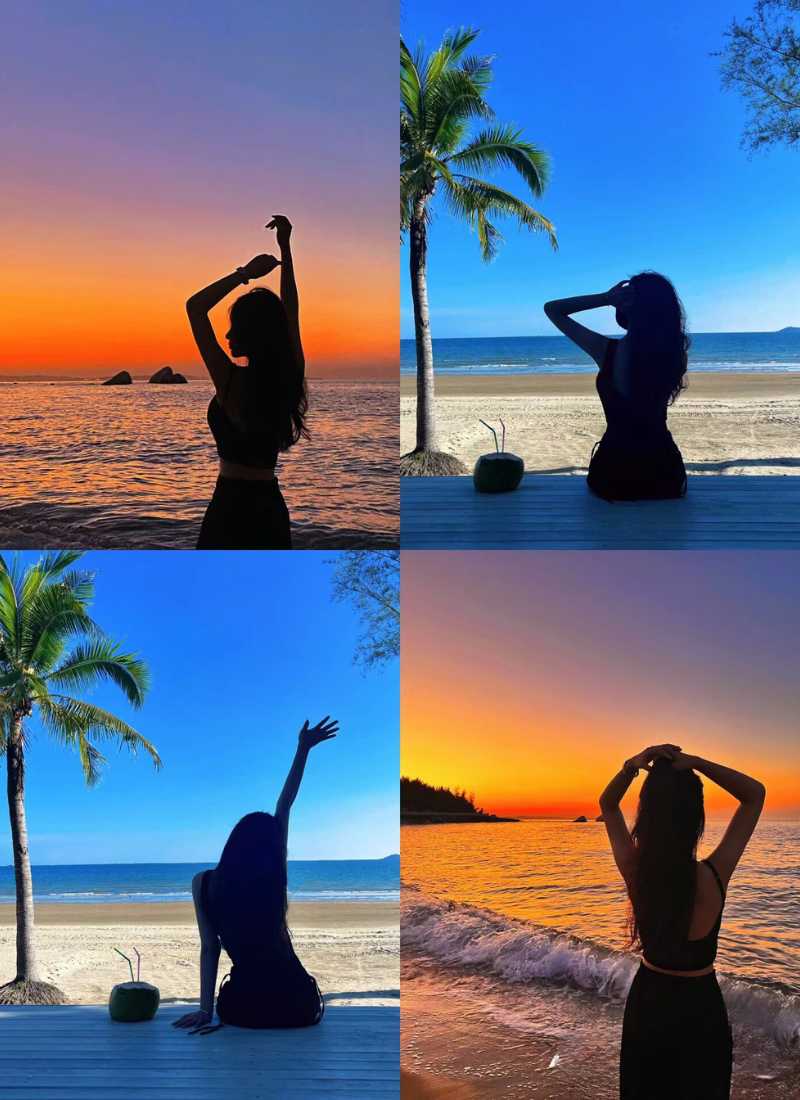 Ảnh đi biển chụp sau lưng - Tạo dáng tay đa dạng