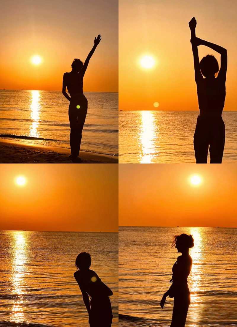 Ảnh đi biển chụp sau lưng - Tay tạo hình trái tim