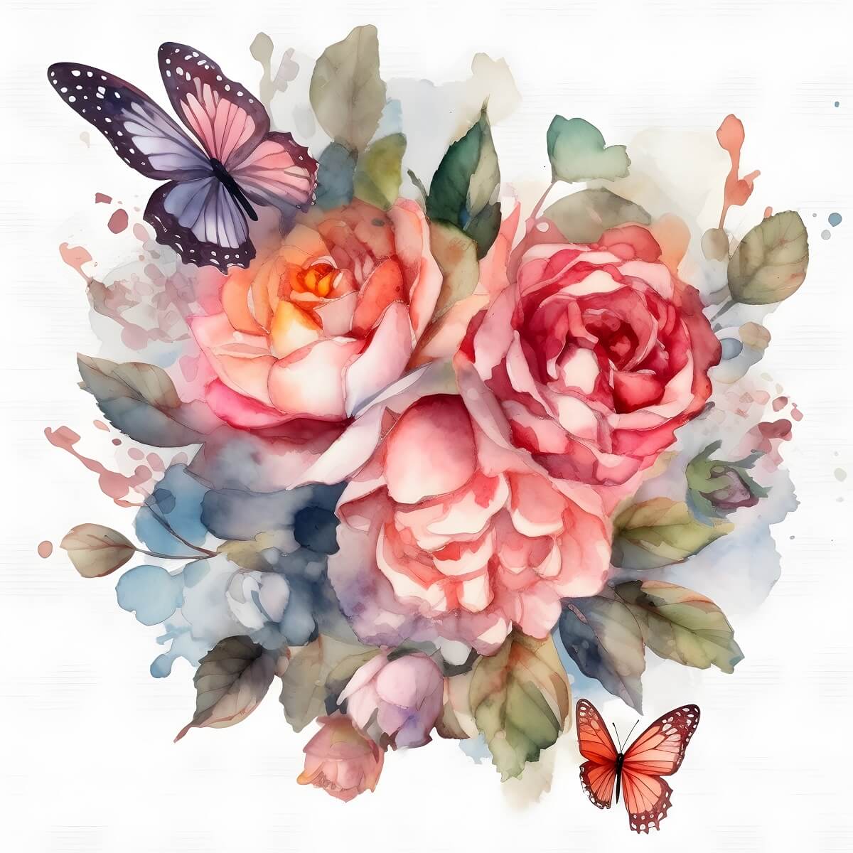 Hình ảnh 3 hoa hồng và con bướm xinh