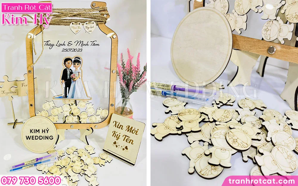 Kim Hỷ Wedding gia công tranh ký tên thả tim bằng mica và gỗ cao cấp giá tại xưởng rẻ nhất TpHCM
