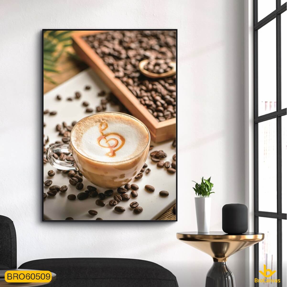 Tranh Treo Quán Cà Phê Lý Cà Phê Capuchino Nót Nhạc BRO60509