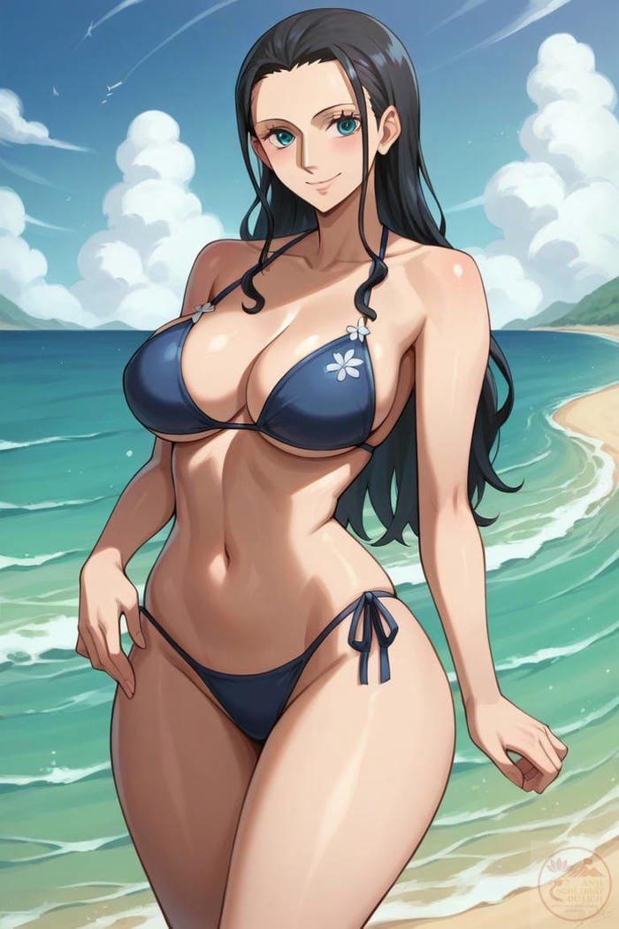 Nico Robin bikini xanh tươi mát bờ mông căng tròn