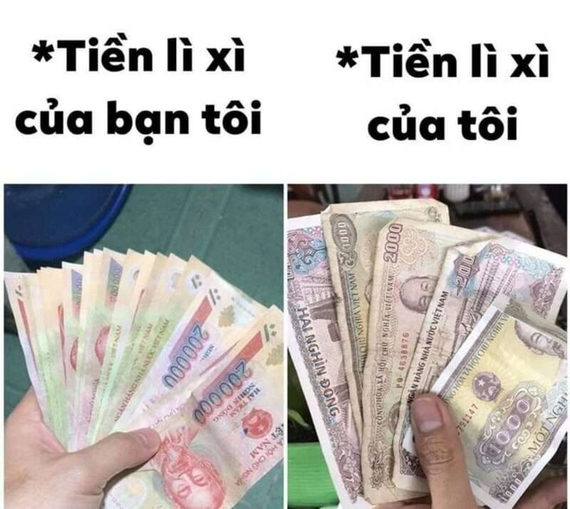 Lì xì luôn là đề tài yêu thích của các loại Tết meme
