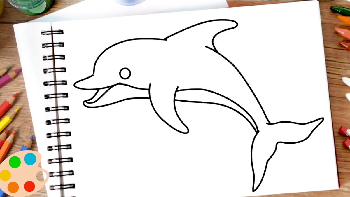 Các bước vẽ cá heo đơn giản bước 6 hoàn thiện các chi tiết còn lại