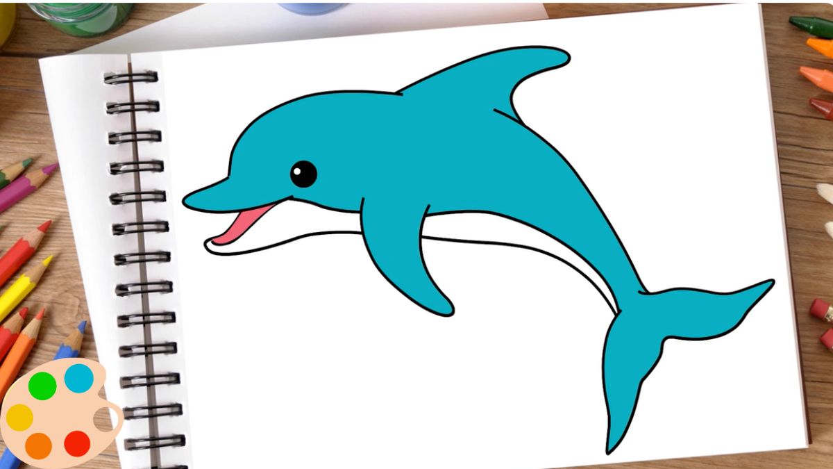 Các bước vẽ cá heo đơn giản bước 7 tô màu hình vẽ