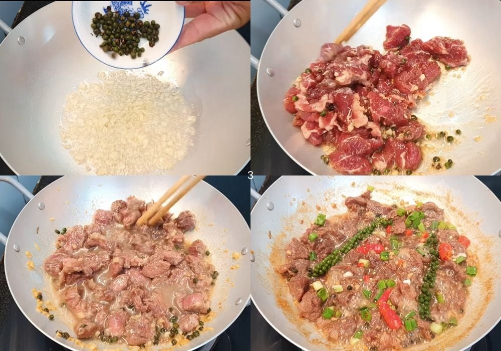 Kho thịt bò với tiêu xanh