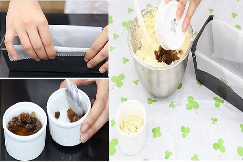 Cho nho khô vào hỗn hợp bánh