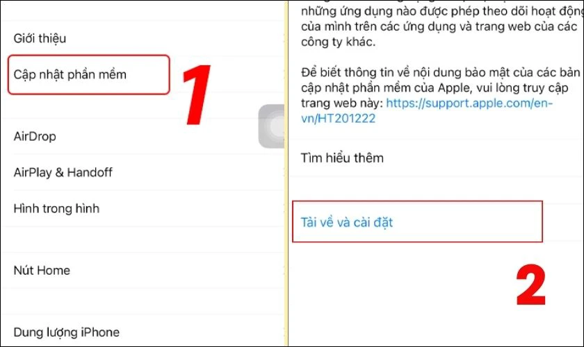 Nhấn vào Cập nhật phần mềm và chọn Tải xuống và cài đặt