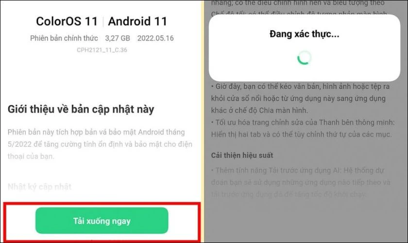 Nếu có phiên bản hệ điều hành mới, bạn chỉ cần nhấn vào nút Tải xuống ngay