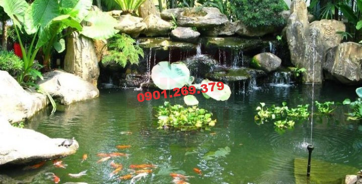 thác nước bể cá làm từ đá đập lớn