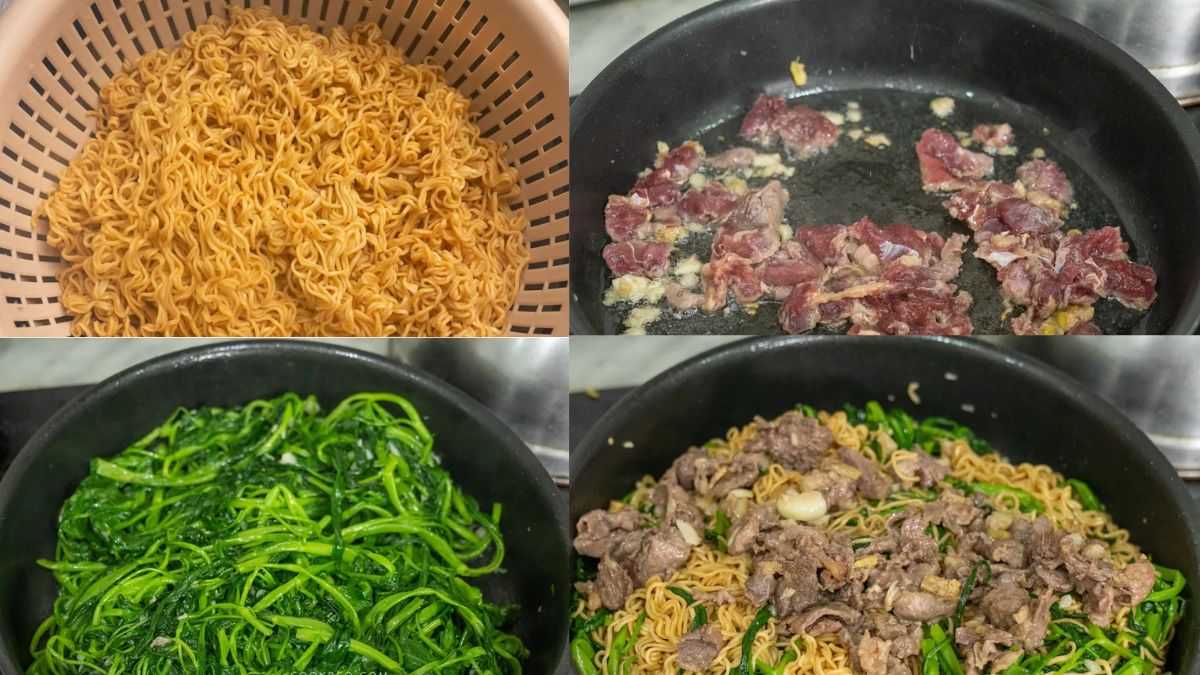 Cách làm mì xào rau muống