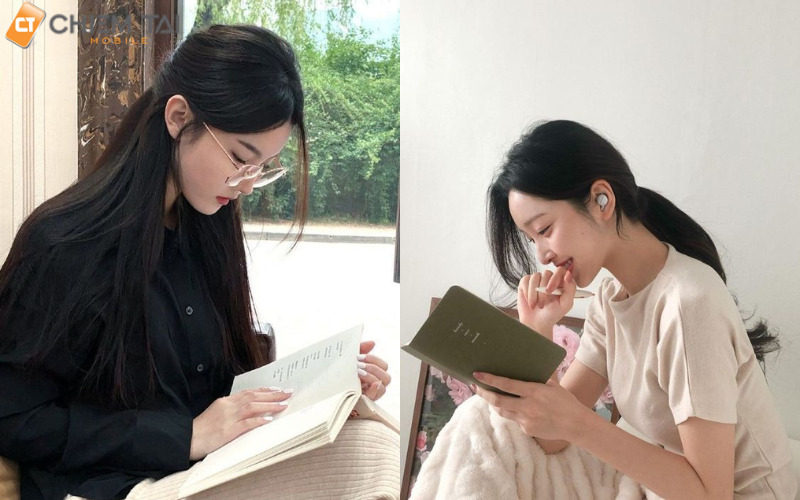 Kiểu chụp dễ thương khi ngồi đọc sách