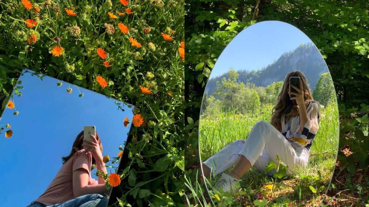 Chụp ảnh trước gương hướng lên bầu trời