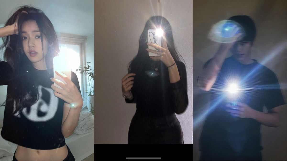 Tạo dáng chụp ảnh trước gương nữ với đèn flash