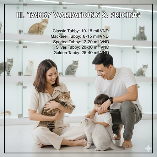 Các biến thể mèo Anh lông ngắn tabby và giá bán năm 2025