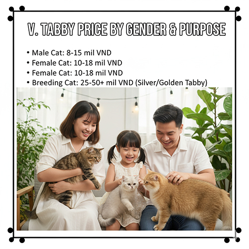Giá mèo Anh lông ngắn tabby theo giới tính và mục đích nuôi năm 2025