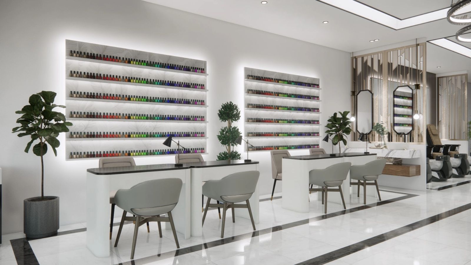 Phong cách hiện đại thường sử dụng các tông màu đậm như xám, đen kết hợp với ánh sáng ấm để tạo nên không gian mạnh mẽ, sang trọng.