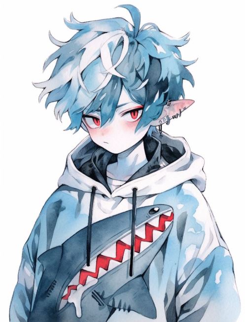 Cậu bé lạnh lùng trong hoodie cá mập anime