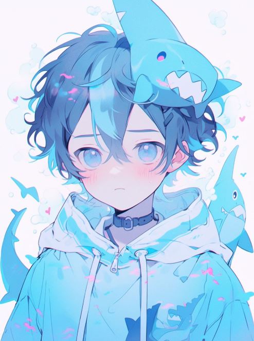 Cá mập anime đáng yêu đội đầu cực dễ thương