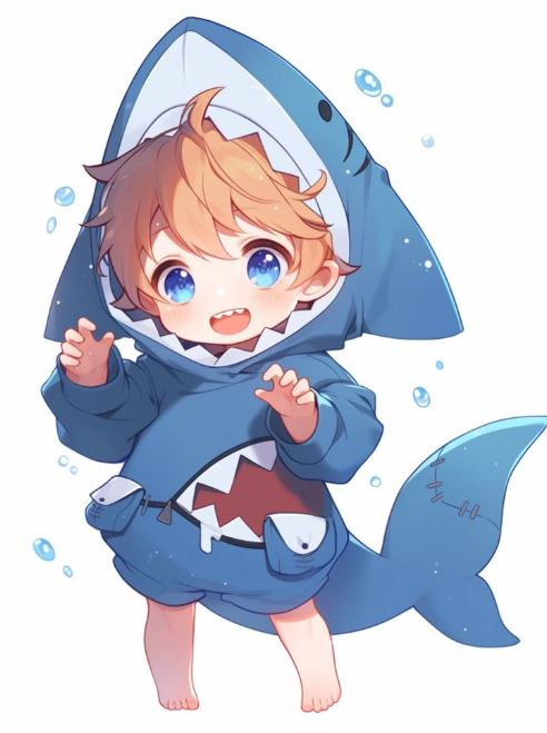 Trang phục cá mập anime tạo dáng cực đáng yêu