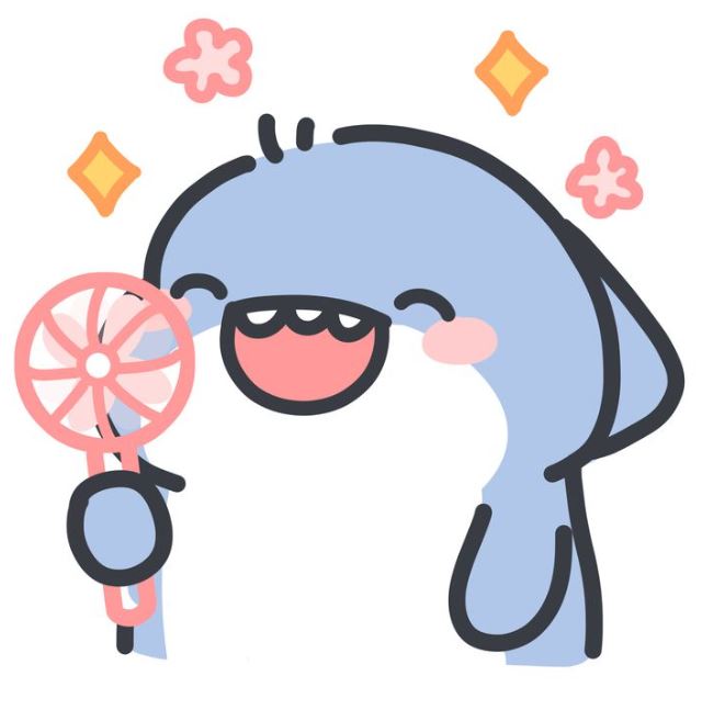 Cá mập anime cười tươi cầm quạt cầm tay hồng