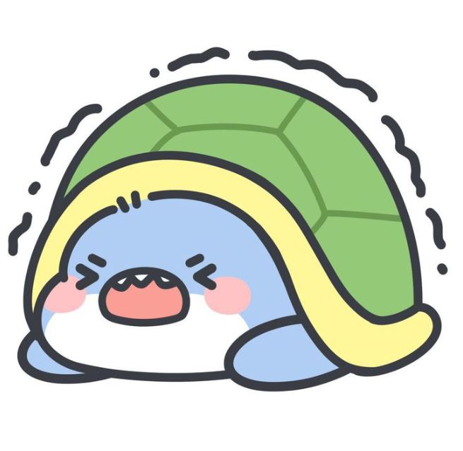 Cá mập anime trốn dưới mai rùa vì sợ hãi