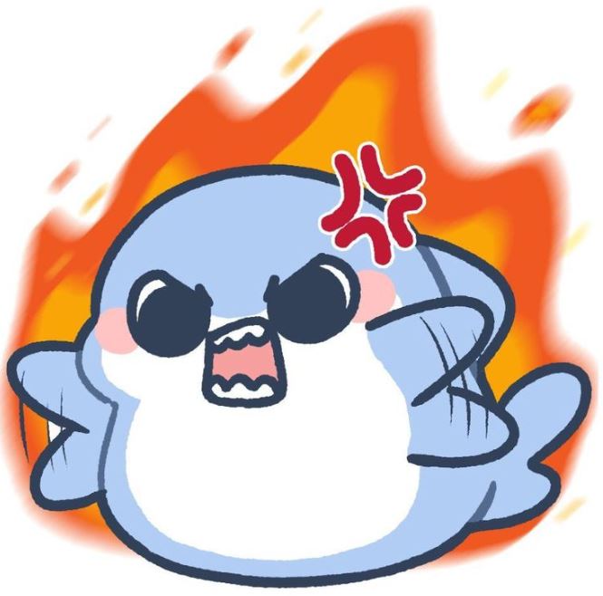 Cá mập anime giận dữ với lửa bốc cháy sau lưng