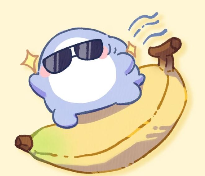 Cá mập anime đeo kính cưỡi chuối rất ngầu