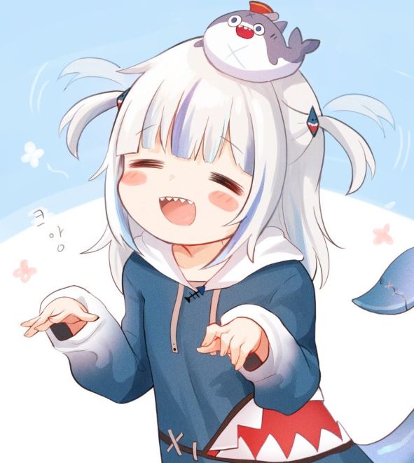 Cô bé cá mập anime dễ thương cười tươi
