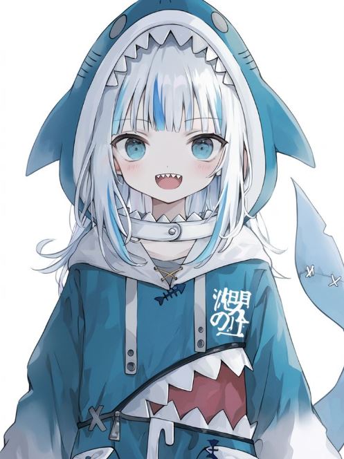 Nhân vật cá mập anime cười rạng rỡ dễ thương