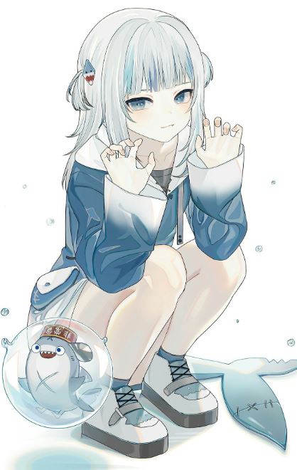 Cô gái mặc áo cá mập anime đang cúi