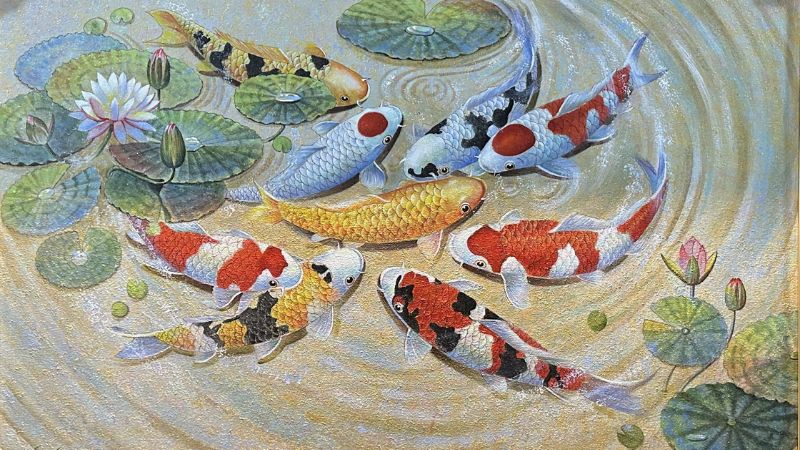 hình nền cá chép hoa sen