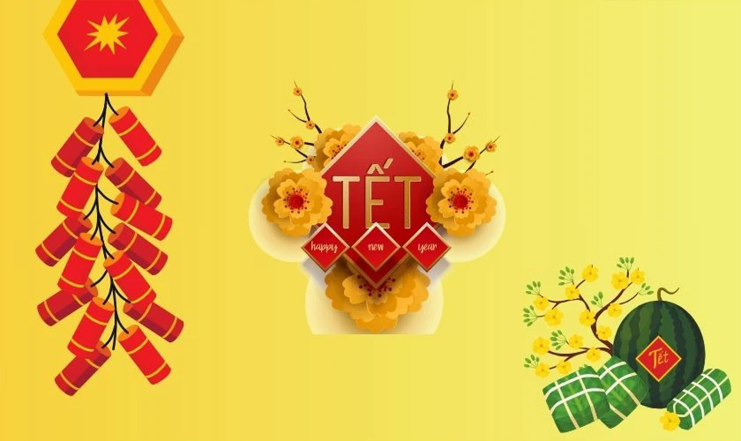 Hình nền Tết chủ đạo màu vàng pháo Tết