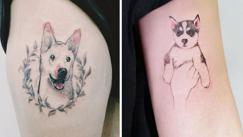 Những hình xăm con chó nhỏ ở bắp tay
