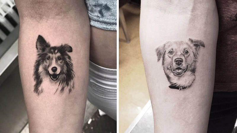 Hình xăm con chó trắng đen