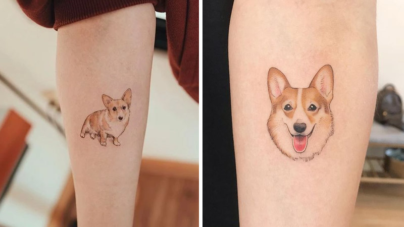 Hình xăm con chó Corgi dễ thương