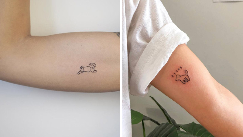 Những hình xăm con chó mini tối giản ở bắp tay được nhiều người ưa chuộng