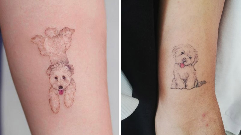 Hình xăm con chó ở tay có vị trí nổi bật