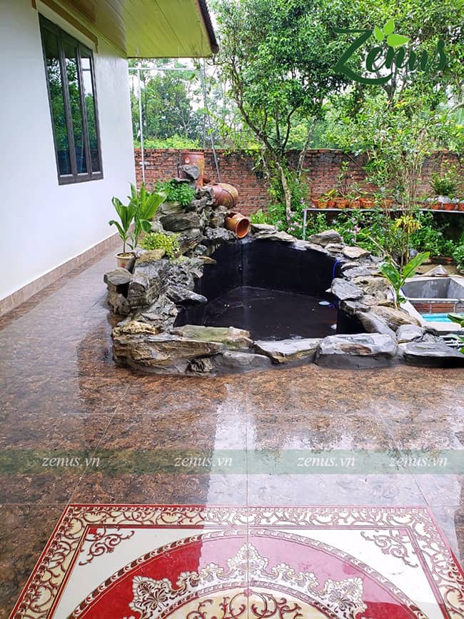 Thi công hồ cá koi ngoài trời mini