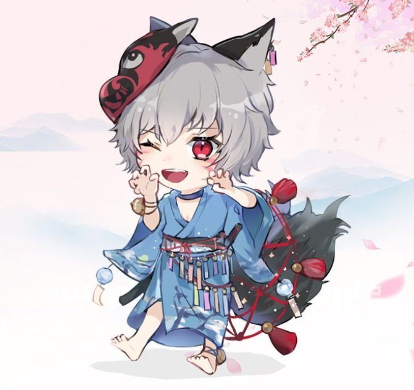 Cậu bé hồ ly trong bộ yukata xanh