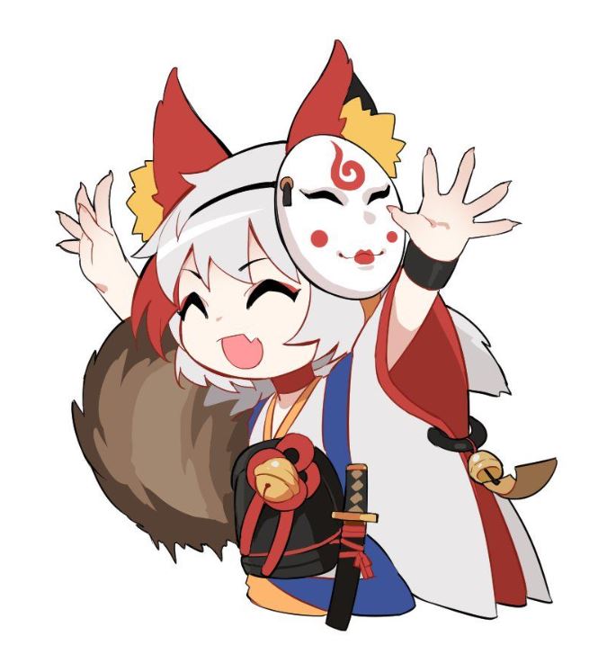 Hồ ly vui vẻ đội mặt nạ truyền thống