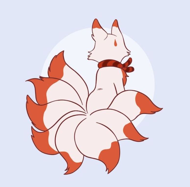 Hồ ly chín đuôi nhìn trăng đầy suy tư