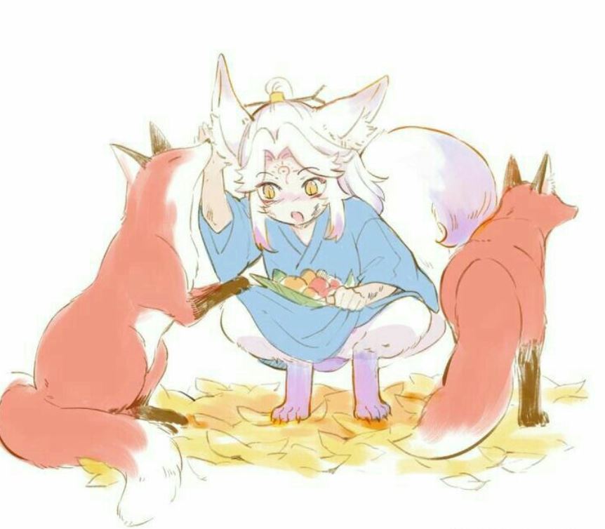 Hồ ly anime cho cáo ăn bánh dango