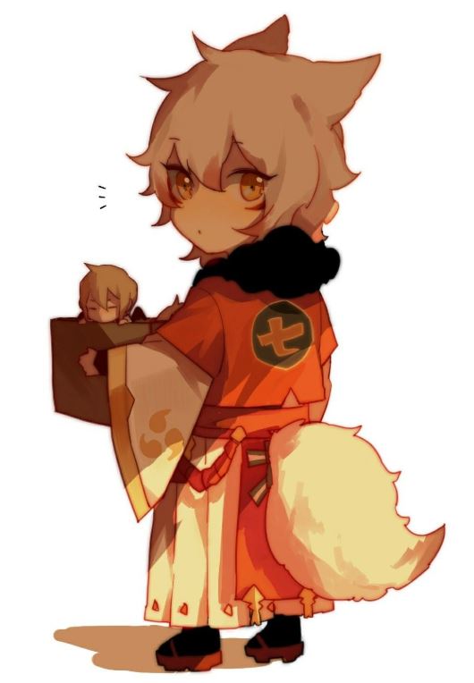 Hồ ly anime mang hộp đồ quay lại nhìn