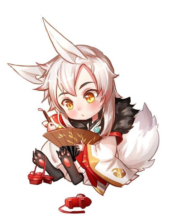 Hồ ly anime dễ thương với quạt giấy