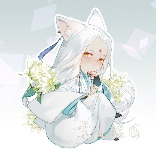 Hồ ly anime thanh tao giữa hoa trắng