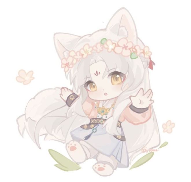 Hồ ly anime đáng yêu đội vòng hoa