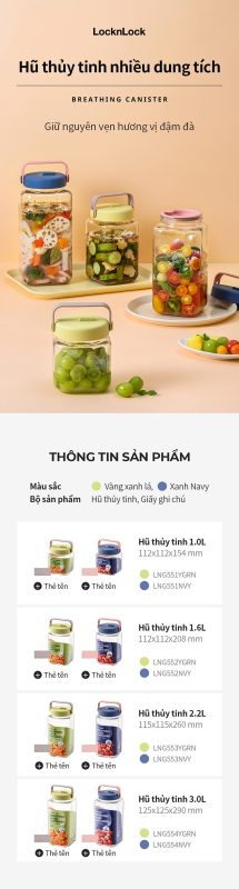 Hủ thủy tinh Breathing Canister 2.2L, d&ugrave;ng l&ecirc;n men thực phẩm - LocknLock - LNG553