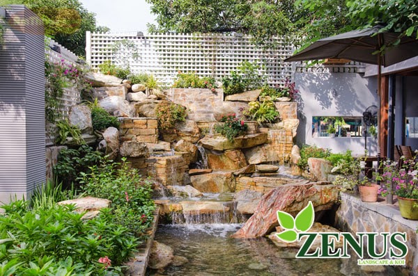 Thi công thác nước hồ koi tạo oxy hòa tan cho koi