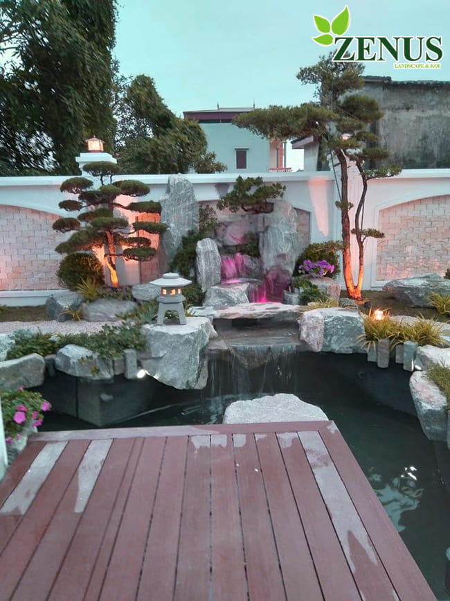 Thi công thác nước hồ koi phong thủy